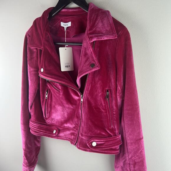 NWT Fate Tiff Velvet Pink Moto Jacket Size M - Picture 6 of 7